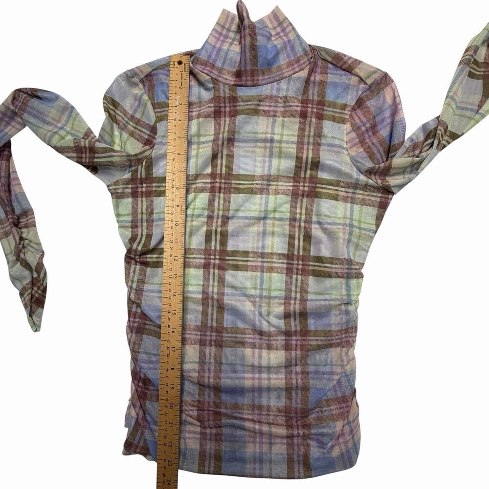 Cinq à Sept Plaid Sheer Mesh Turtleneck Top - Picture 4 of 8